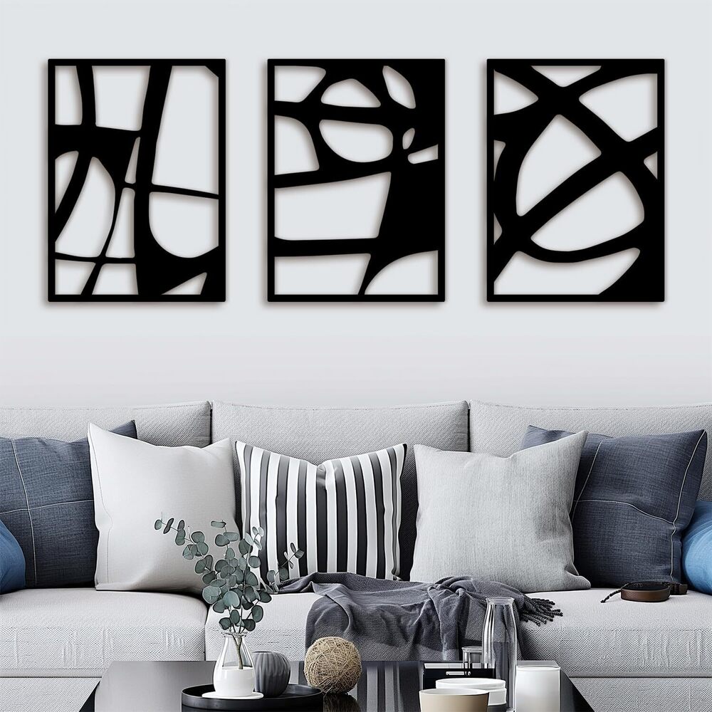 6588 Black Metal Wall Art Decor - Abstract Minimalist Décor Line Art 3D